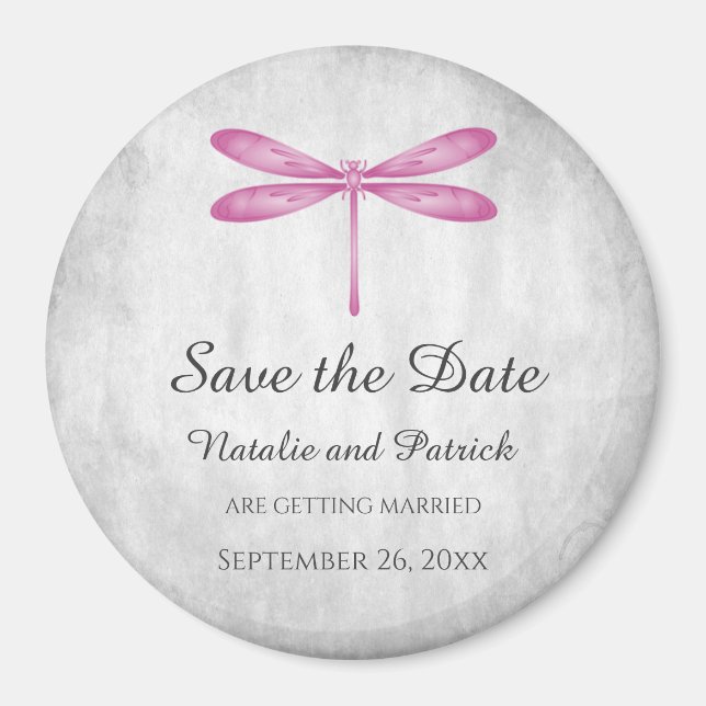Magenta Dragonfly Save the Date Magnet (Front)