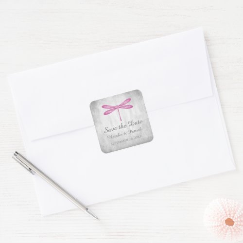 Magenta Dragonfly Save the Date Stickers