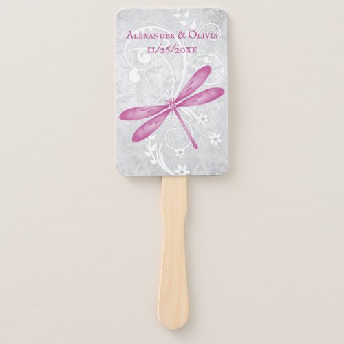 Magenta Dragonfly Wedding Favor Hand Fan