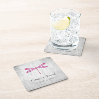 Magenta Dragonfly Wedding Paper Coasters