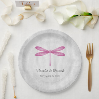 Magenta Dragonfly Wedding Paper Plates