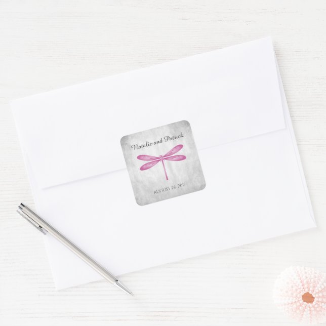 Magenta Dragonfly Wedding Stickers (Envelope)