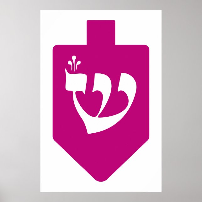 Magenta Dreidel Hebrew Letter Shin Hanukkah Poster (Front)