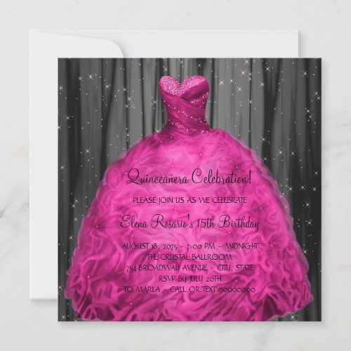 Magenta Dress Quinceanera Invitation