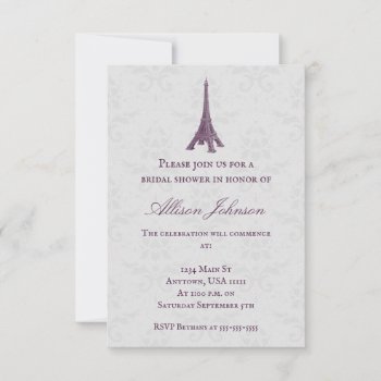 Magenta Eiffel Tower Damask Bridal Shower Invitation by WeddingsByJade at Zazzle
