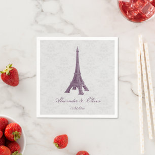 Magenta Eiffel Tower Damask Bridal Shower Napkins