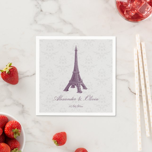 Magenta Eiffel Tower Damask Bridal Shower Napkins (Insitu)