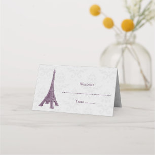 Magenta Eiffel Tower Damask Reception Place Card