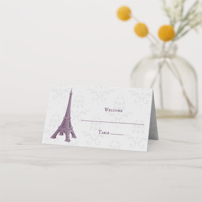 Magenta Eiffel Tower Damask Reception Place Card (Front)
