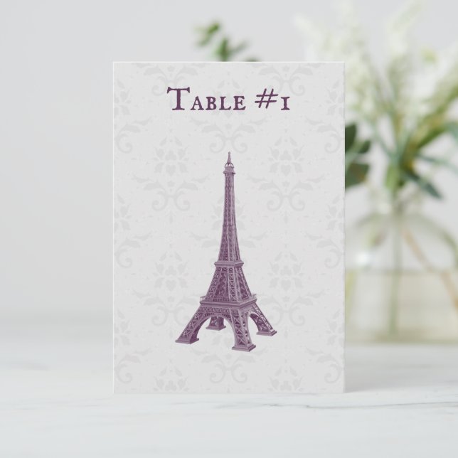 Magenta Eiffel Tower Damask Wedding Table Card (Standing Front)
