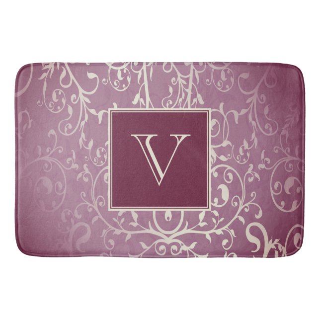 Magenta Elegant Flourish Monogram Bath Mat (Front)
