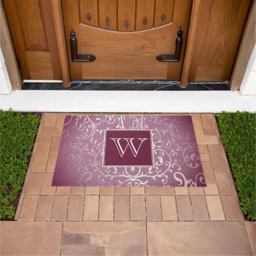 Magenta Elegant Flourish Monogram Doormat