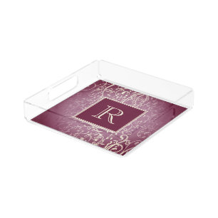 Magenta Elegant Flourish Monogram Vanity Tray