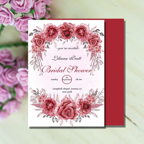 magenta elegant rustic botanical  bridal shower  invitation