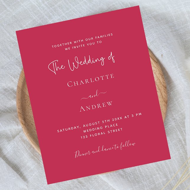 Magenta elegant script budget wedding invitation flyer (Creator Uploaded)