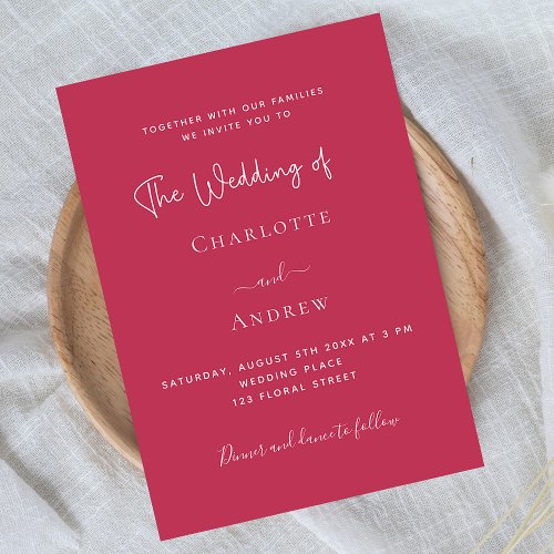 Magenta elegant script wedding invitation
