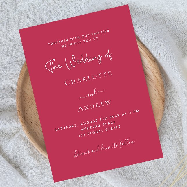 Magenta elegant script wedding invitation postcard (Creator Uploaded)