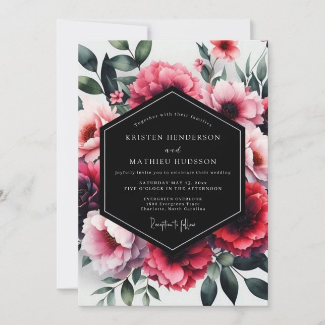 Magenta Enchanting Floral Wedding Invitation (Front)