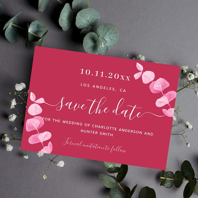 Magenta eucalyptus wedding save the date (Creator Uploaded)