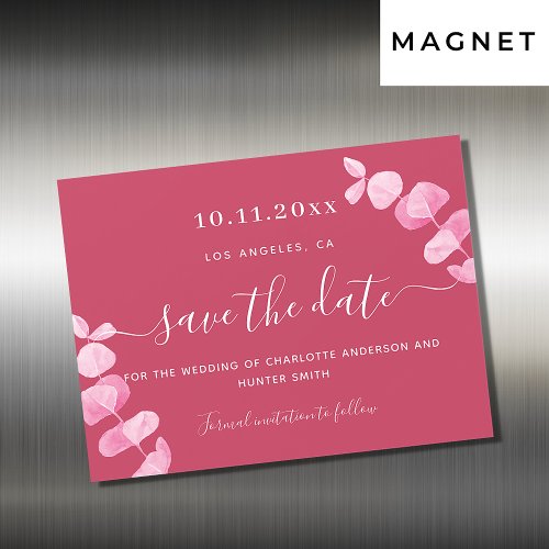 Magenta eucalyptus wedding save the date magnet