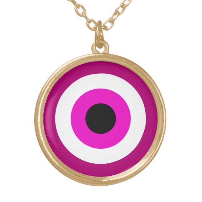 Magenta Evil Eye Gold Plated Necklace (Front)