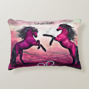 Magenta Fantasy Horses in Cartoon Dot Accent Pillow