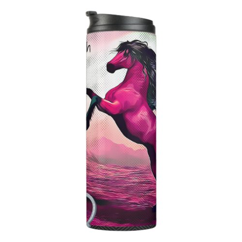 Magenta Fantasy Horses in Cartoon Dot  Thermal Tumbler