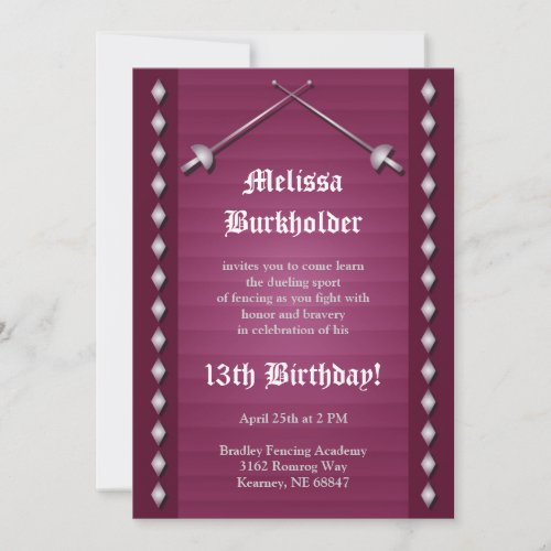 Magenta Fencing Birthday Party Invitation