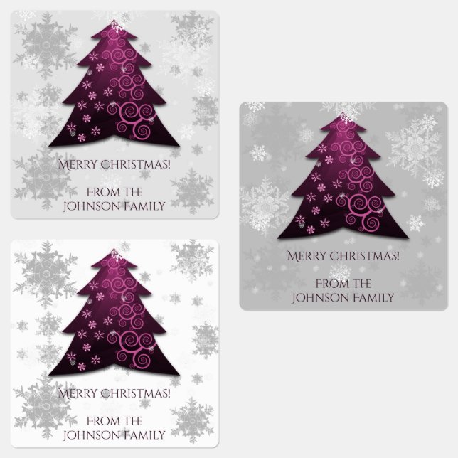 Magenta Festive Christmas Tree Baking Label (Group)