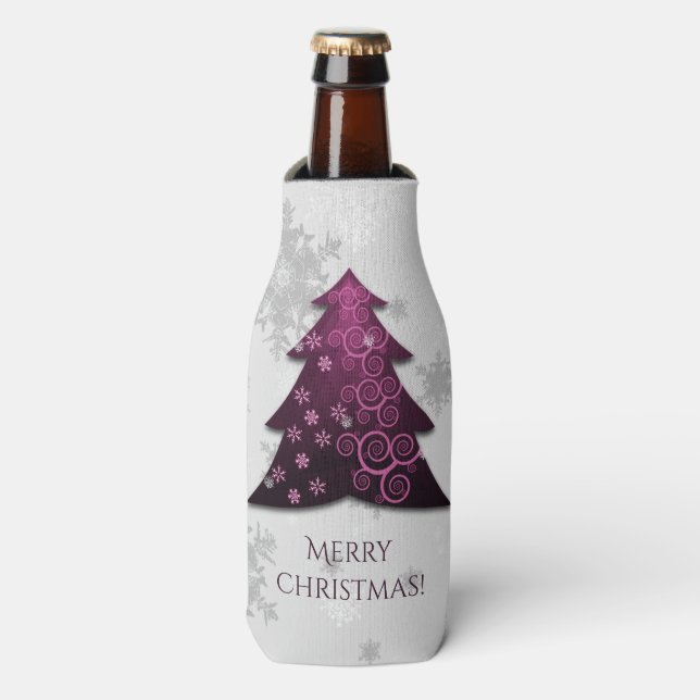 Magenta Festive Christmas Tree Bottle Cooler (Bottle Front)