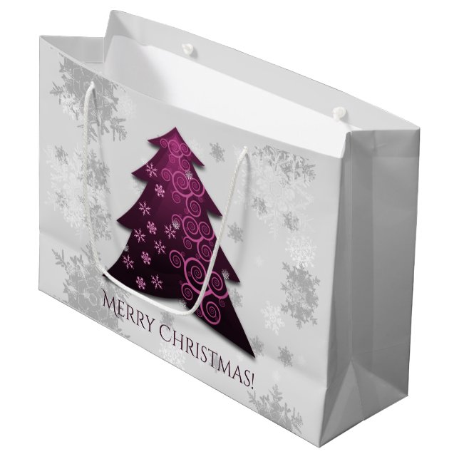 Magenta Festive Christmas Tree Gift Bag (Front Angled)
