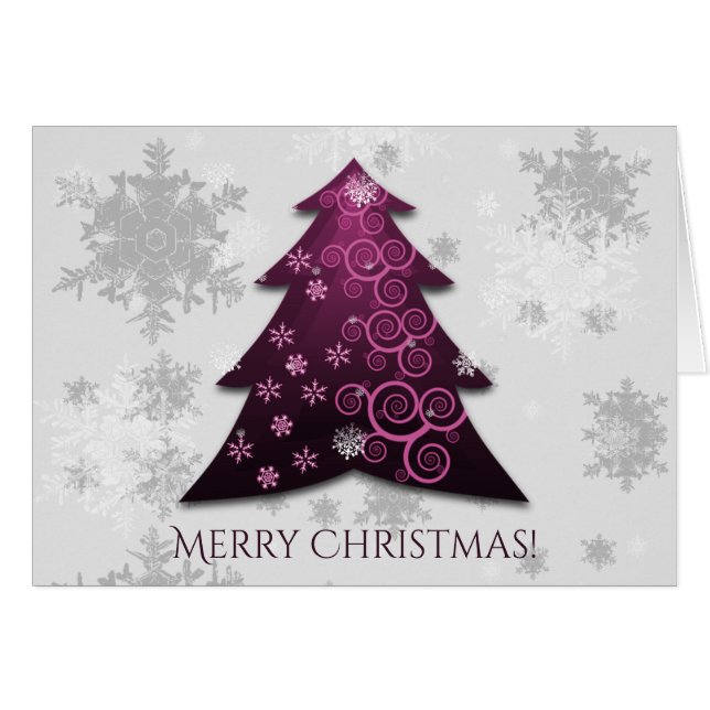 Magenta Festive Christmas Tree Greeting Card (Front Horizontal)