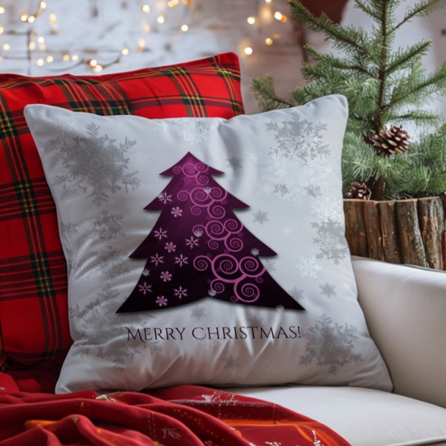 Magenta Festive Christmas Tree Throw Pillow (Magenta Festive Christmas Tree Throw Pillow)