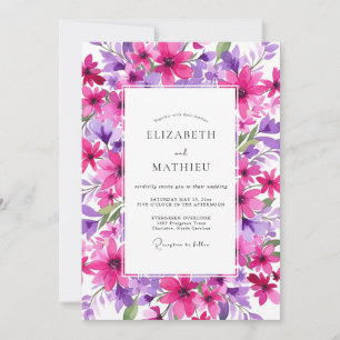 Magenta Floral Artistic Whimsy Wedding Invitation