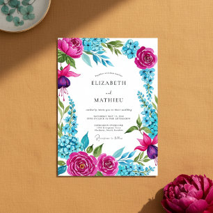 Magenta Floral Brushstroke Romance Wedding Invitation