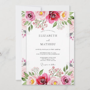 Magenta Floral Brushstroke Wedding Invitation