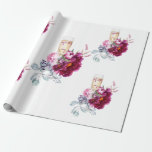Magenta Floral Champagne Before the Ring Wedding Wrapping Paper<br><div class="desc">Wedding or Bridal Shower wrapping paper.  Champagne Glass.  Magenta Floral.  Elegant.  "Before the ring"</div>