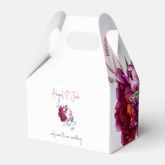 Magenta Floral Champagne Wedding  Favor Boxes (Front Side)