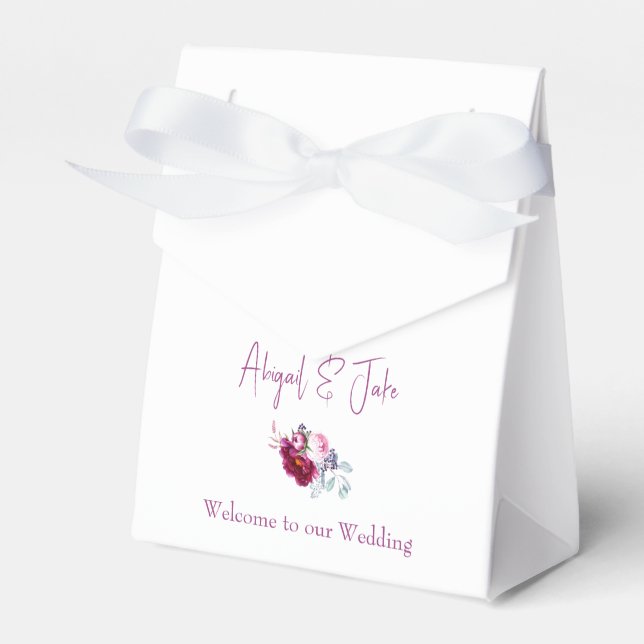 Magenta Floral Champagne White Wedding Favor Boxes (Front Side)