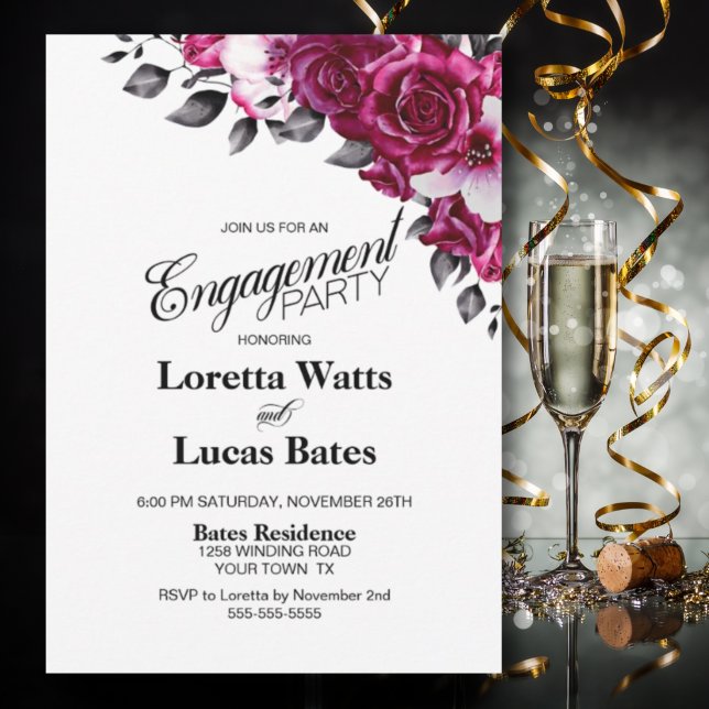 Magenta Floral Engagement Party Invitation (Creator Uploaded)