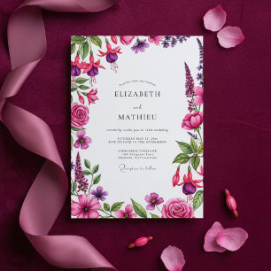 Magenta Floral Flourish Wedding Invitation
