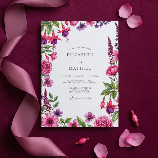 Magenta Floral Flourish Wedding Invitation (Creator Uploaded)