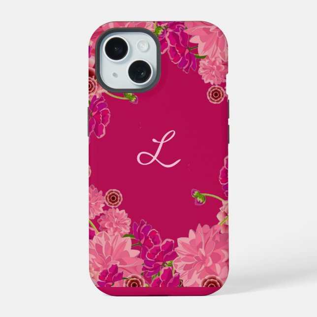Magenta floral initial  iphone case (Back)