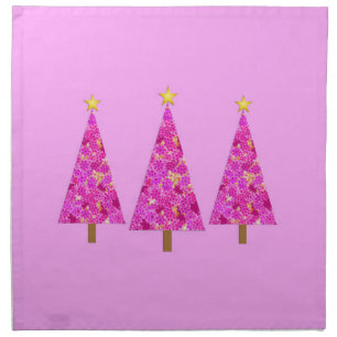 Magenta Floral Modern Christmas Tree Cloth Napkin