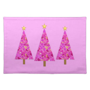 Magenta Floral Modern Christmas Tree Cloth Placemat