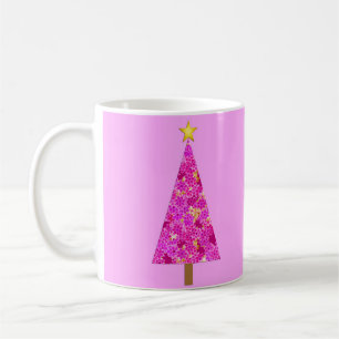 Magenta Floral Modern Christmas Tree Coffee Mug