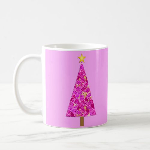 Magenta Floral Modern Christmas Tree Coffee Mug