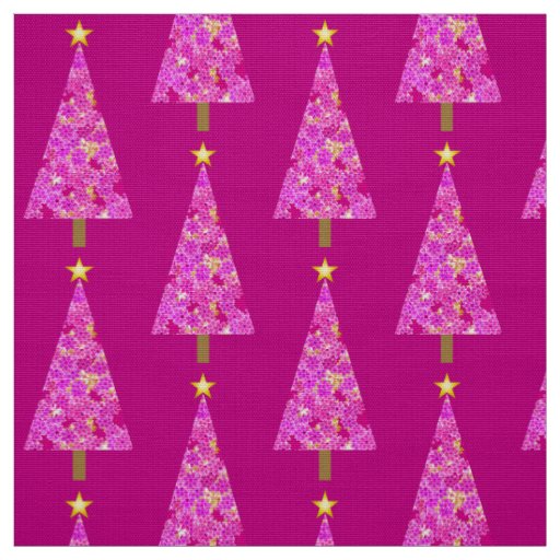 Magenta floral modern Christmas tree Fabric