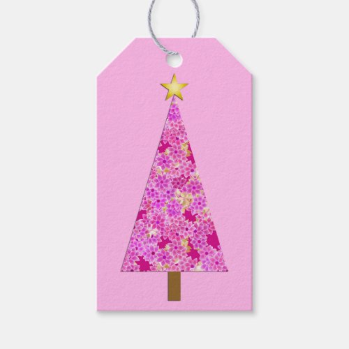 Magenta floral modern Christmas tree Gift Tags