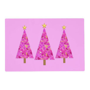 Magenta Floral Modern Christmas Tree Placemat